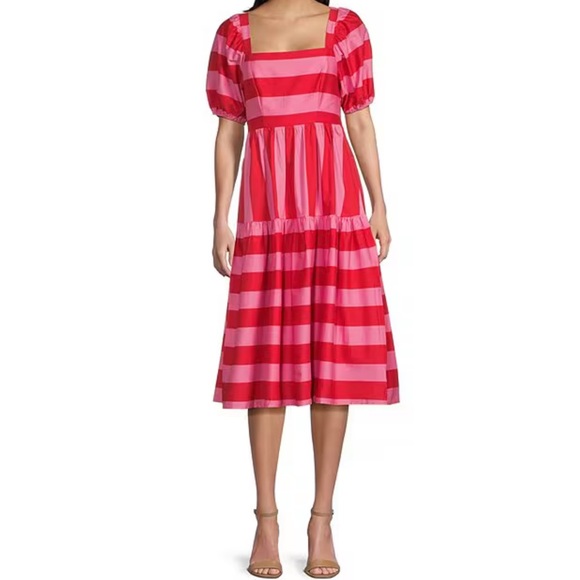 Striped Puff Sleeve Stretch Poplin Preppy Dress XL by Midnight Doll Dillards NWT - Picture 2 of 8